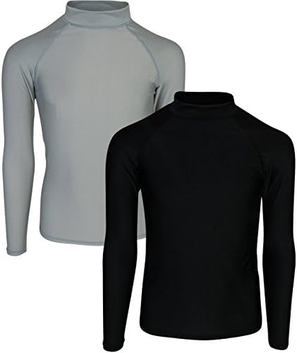 Ingear Swim Boy\'s Long Sleeve Rash Guard UPF 50+ Shirt (2 Pack) (Black/Silver, Large/10-12)'