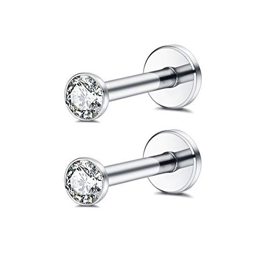 IMINI 16g Surgical Steel Internally Threaded Micro CZ Gem Minimalist Body Jewelry Gift Xmas Screw Back Sleeper Top Tragus/Helix/Labret Lobe Stud 1 Pair