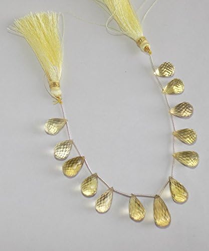 KIRANBEADS - 1 Strand Lemon Quartz Tear Drop Briolettes - Faceted Tear Drop Briolettes - 15X13mm 6 Inches Long (102 CTS)