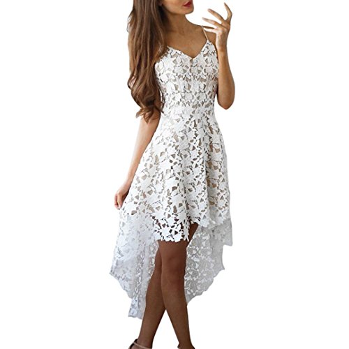 WILLTOO â¤ Women's Floral Lace SleeveLess V-Neck Irregular Dress, Clearance! (XL, White)