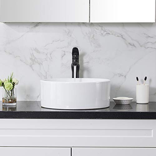 VCCUCINE Modern Bathroom Porcelain Round White Ceramic Vessel Sink, Countertop Sink for Lavatory Vanity Cabinet