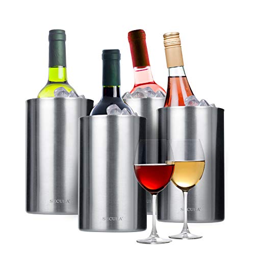 Secura 4 Pieces Wine Cooler Bucket Set | 18/8 Stainless Steel Double Wall Wine Bottle Chiller Champagne Ice Buckets - Thumbnail 4