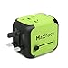 Maxracy International Travel Power Adapter with 2.4A Dual USB Charger and Built-in Spare Fuse Universal AC Wall Outlet Plugs All-in-One for UK, US, AU, Europe & Asia (Green) …
