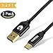 USB C Cable Type C to USB A 3.0 Braided Nylon Charging Cable with Gold-Plated Connectors and Real Leather Cable Tie for MacBook Pro 2016, Google Pixel, OnePlus 3, LG G5, etc by YONTEX (2PACK Black)