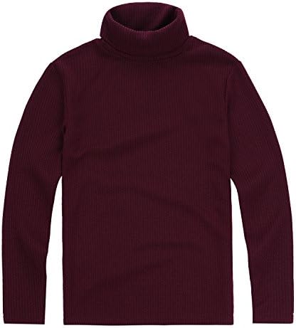 ililily Men Solid Color Basic Turtleneck T-shirt Long Sleeve Top Pullover , Burgundy, US-L