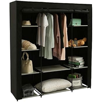 Homebi Clothes Closet Portable Wardrobe Durable Clothes Storage Organizer Non-Woven Fabric Cloth Storage Shelf with Hanging Rod and 10 Shelves for Extra Storage, 59.05