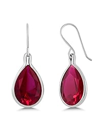 18.20 ct 16 x 12 mm forma de pera rojo rubí 925 plata esterlina Dangle Earrings