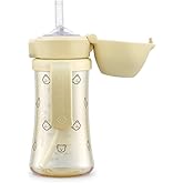 GROSMIMI Flip Top Spill Proof Sippy Cup, PPSU, BPA Free, 10 oz, Stage 2 Straw for Toddlers (Bear)