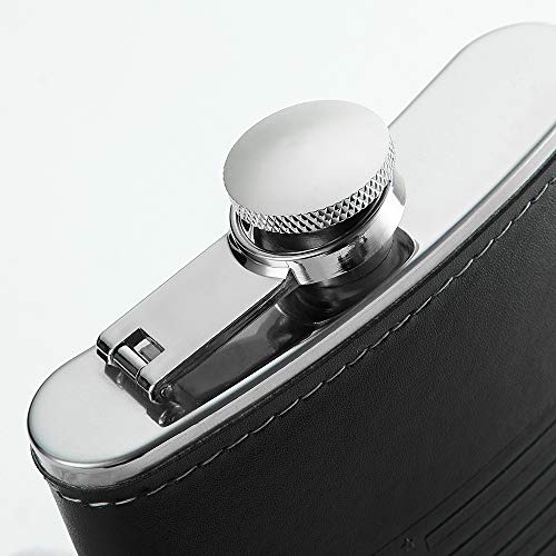 YWQ Stainless Steel American Flag Flask, Soft Touch Cover Liquor Flasks 8oz | Leak Proof Black PU Leather Heavy Duty Hip Set, Includes Funnel - Thumbnail 4