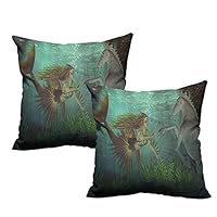 LilyDecorH Throw Pillow Covers,Mermaid Decor,Mermaid with Seahorse Underwater World Fantasy Design 20"x 20"x2 Pillowcases for Sofa Bedroom