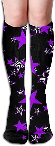 Purple Star Women Casual Long Socks Breathable Stockings Fitness 3D Print Knee High Socks Soft Boot Socks Cosplay Socks For Party,School,One Size