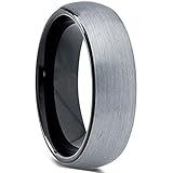 [Envyj] 6mm Tungsten Rings Carbide Enamel Domed Round Brushed Two Tone Men's Women Wedding Band Ring Comfort Fit Finish Fit Size 5-16 w/ Velvet Ring Box Lifetime Guarantee Free Shipping