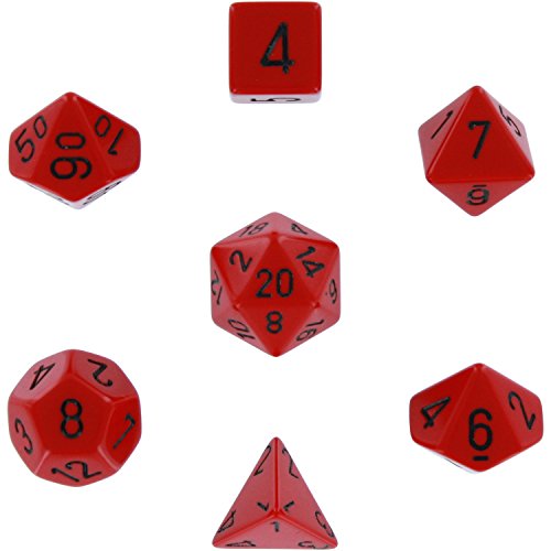 Polyhedral 7-Die Opaque Dice Set - Red with Black