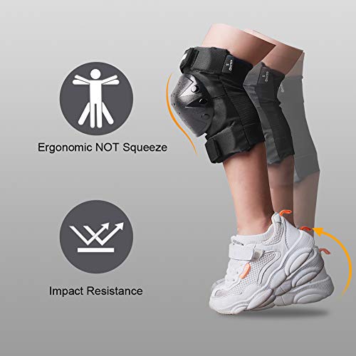 GROTTICO Knee-Elbow-Pads Wrist Guards for Kids-Youth-Adult - 3 in 1 Protective Gear Set for Skateboard Hoverboard Rollerblade Inline Skate BMX Bike Scooter