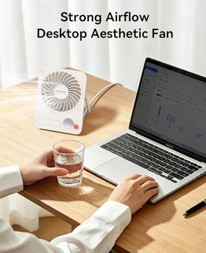 ORICO Ventilador USB de Mesa Potente, Mini Ventilador Escritorio con Motor sin Escobillas (3200 RPM), 3 Velocidades, Pantalla Digital, Diseño Ultra Delgado 3.9cm, Cable Tipo C, Blanco