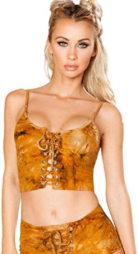 Rave Tie-Dye Crop Top & Booty Shorts Bottoms Outfit Lace up Swimsuit for EDC Concert Music Festival
