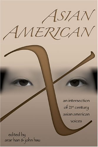 The cover of Asian American X. The background is beige and in the center of the image there is part of an Asian person's face, so you can only see their eyes. The 