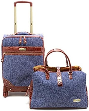 Samantha Brown Tweed 2-Piece 21" Spinner and Shoulder Bag Luggage Set - Blue