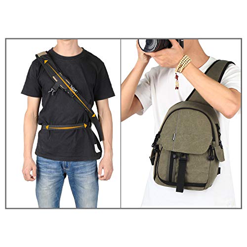 Camera Sling Bag Backpack DSLR Mirrorless Camera Case Canvas Shoulder Chest Bag with Tablet Compartment for Camera Lens and Accessories Waterproof Tripod Monopod Holder by BESNFOTO