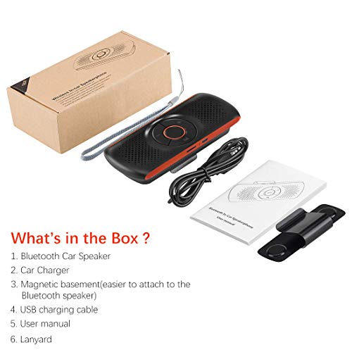 Bluetooth Handsfree Car Speaker, Upgraded Wireless in-Car Speakerphone Visor Clip Stereo Music Player Car Kit for Handsfree Talking and GPS Broadcast, TF Card Play / Siri / Google Assistant Supported