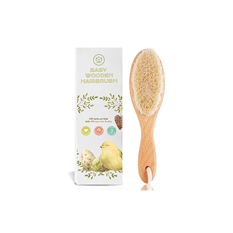 Baby Hair Brush – Baby Brush with Soft Goat Bristles – Cradle Cap Brush – Perfect Scalp Grooming Product for Infant…