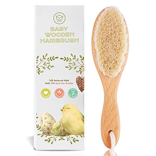 Baby Hair Brush – Baby Brush with Soft Goat Bristles – Cradle Cap Brush – Perfect Scalp Grooming Product for Infant…