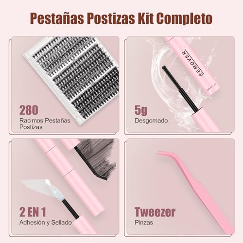 Kit Completo de Pestañas Postizas DIY 280 Racimos, Todo En 1 Mezcla 30D 40D 50D Con Pinzas, Extensión 10-16mm, Unión y Sellado De Sujeción Fuerte