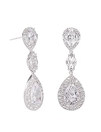 wordless Love Genuine chapado en circonio cúbico lágrima novia boda Dangle arete perforadas transparente