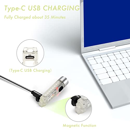 Mini Flashlight, Smrthume Handheld LED Keychain Flashlight Ultra Bright 11 Mode with USB Rechargeable, Waterproof Flash Light Outdoor EDC Torch Gear for Camping Hiking and Emergencies (Fluorescence)