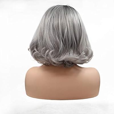 Toouoo Linen Grey Short Hair Curly Hair Wig Ladies Handmade Lace