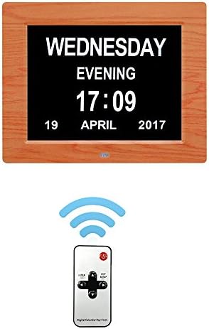Day Clock Extra Large Impaired Vision Digital Clock with Battery Backup &amp; 12 Alarm Options-[Newest Version](Brown Wood ）