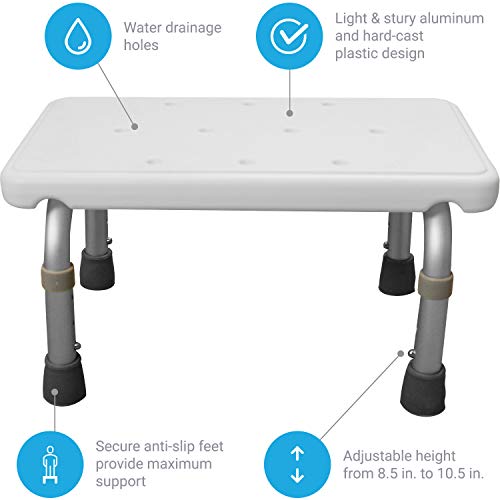 Bath Step Stool - Adjustable Foot Step for Children, Adults, Seniors, Elderly, Handicap - Heavy Duty Portable Medical Bath or Kitchen Stepping Stool by BrightCare