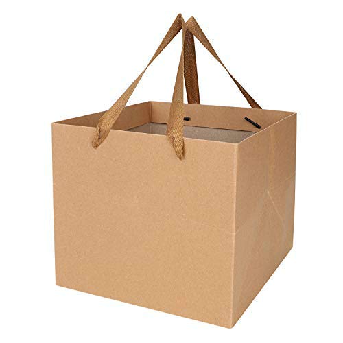 10Pcs Paper Party Bags Gift Tote Kraft Bag with Handles Toy Goody Favor Treat Bag for Birthday Wedding Baby Shower Halloween Christmas Party Supplies Square Bag