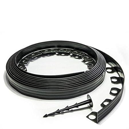 Flexible Rasenkante aus Kunststoff mit 30 Sicherungsdübeln zur Verankerung, flexible 10-m-lange Rasenkante, schwarz