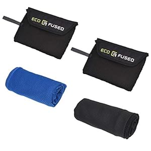 ECO-FUSED Cooling Towel – 2 Pack (Blue/Black) – Absorbent Compact Cooling Towel for Indoor and Outdoor Activities – Gym Workout, Yoga, Running, Climbing, Fishing, Gardening – Includes a Mesh Pocket