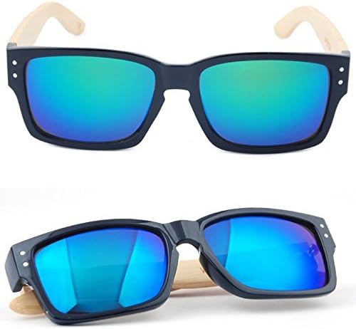 Dbzon Classic Look Bamboo Sunglasses by Bamboo Sunglasses for Men and Women, Wooden Sunglasses Arms w/Partial Plastic Frame | UV400 Rated Wood Frame Sunglasses; in Blue