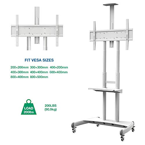 NB North Bayou Mobile TV Cart TV Stand with Wheels for 55" - 80" Inch LCD LED OLED Plasma Flat Panel Screens up to 200lbs AVA1800-70-1P (White)