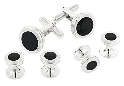 JJ Weston Discreet Sized Etched Tuxedo Cufflinks and Shirt Studs. Made in the USA.