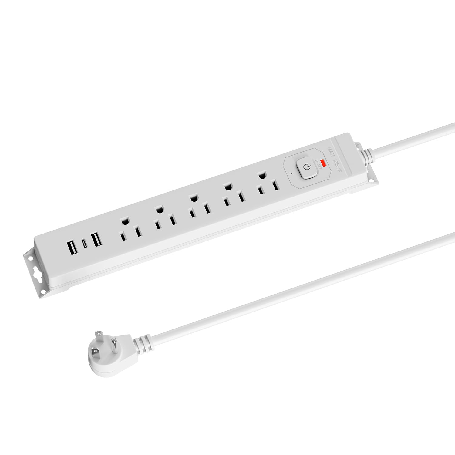 Photo 1 of 10 Ft Power Strip Surge Protector with USB Ports, Flat Plug Extension Cord, 5 AC Outlets and 3 USB Charging Ports, Wall Mountable for Home, Office, Dorm