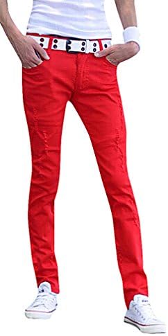 LAZERE Men's Classic Casual Fitted Jeans Straight Basic Low Waist Spring Fashion, Red 29 (US 28)