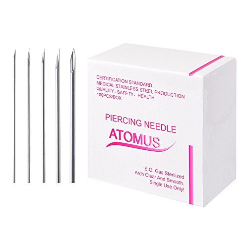 ATOMUS 100 Mix Body Piercing Needle Sizes 12g 14g, 16g, 18g and 20g Body Art Tattoo Equipment Supplies Tattoo Machine Tool Supply Body Piercing Tool (MIX SIZE)