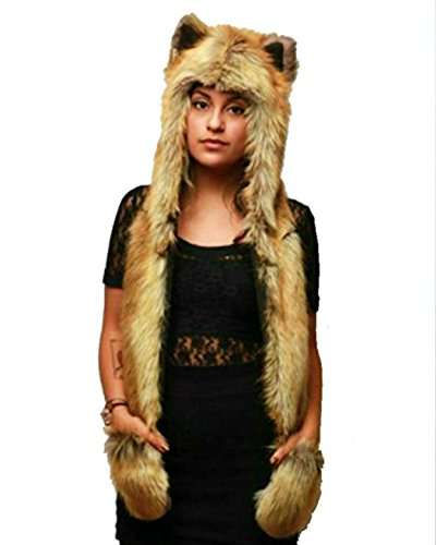 Fox anime spirit paws ears faux animal hood hoods mitte…