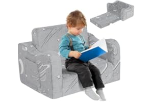Kidirect Toddler Couch 2-in-1, Kids Sofa Bed Fold Out Convertible Lounger, Chair for Toddlers 1-3 with Storage Pockets, Gift for Boys Girls (Starry Grey)