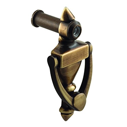 Prime-Line MP4228 Door Knocker & Viewer, 1/2 in. Bore, 160-Degree View Angle, Antique Brass, Pack of 1