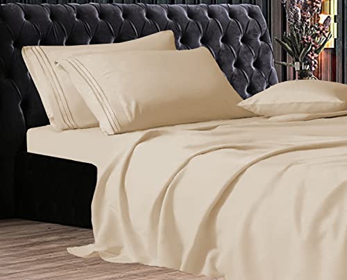 Elegant Comfort Luxe Quality Microfiber 3-Line Sheet Set Breathable, Buttery-Sm…