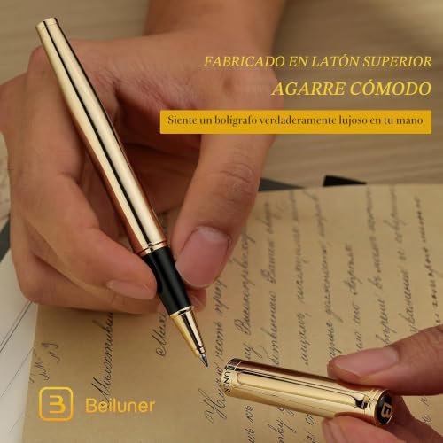 BEILUNER Luxury Roller Pen, 24K Gold Details, Noble and Elegant Designs, Schneider Refill, Best Gift Set for Men and Women, Professional, Executive Office - Gold