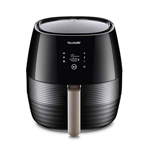 Click Here to See More Images Long World Family Size Air Fryer 3.7QT 1400W Hot Air Circulation Technology W/Automatic and Manual Timer Temperature Control LCD Display Less Heal Fat Oil for Multifunctional Cooking Baking Detachable Basket Black