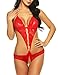 ADOME Women Lingerie Teddy Deep V Halter One Piece Babydoll Mini Lace Bodysuit