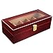 Homfa Wooden Watch Box 5 Slots Watch Display Storage Organizer Case Glass Top with Metal Lock, Cherry   