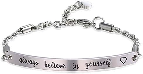 4MEMORYS Inspirational Chain Bracelet with ID Bar Engraved She Believed she Could so she did Inspirational Bangle Jewelry for Women Girls Daughter